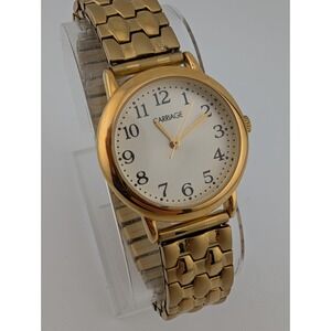 Carriage Timex Watch Women 28mm Case Gold Stretch Band C3C745- New Battery